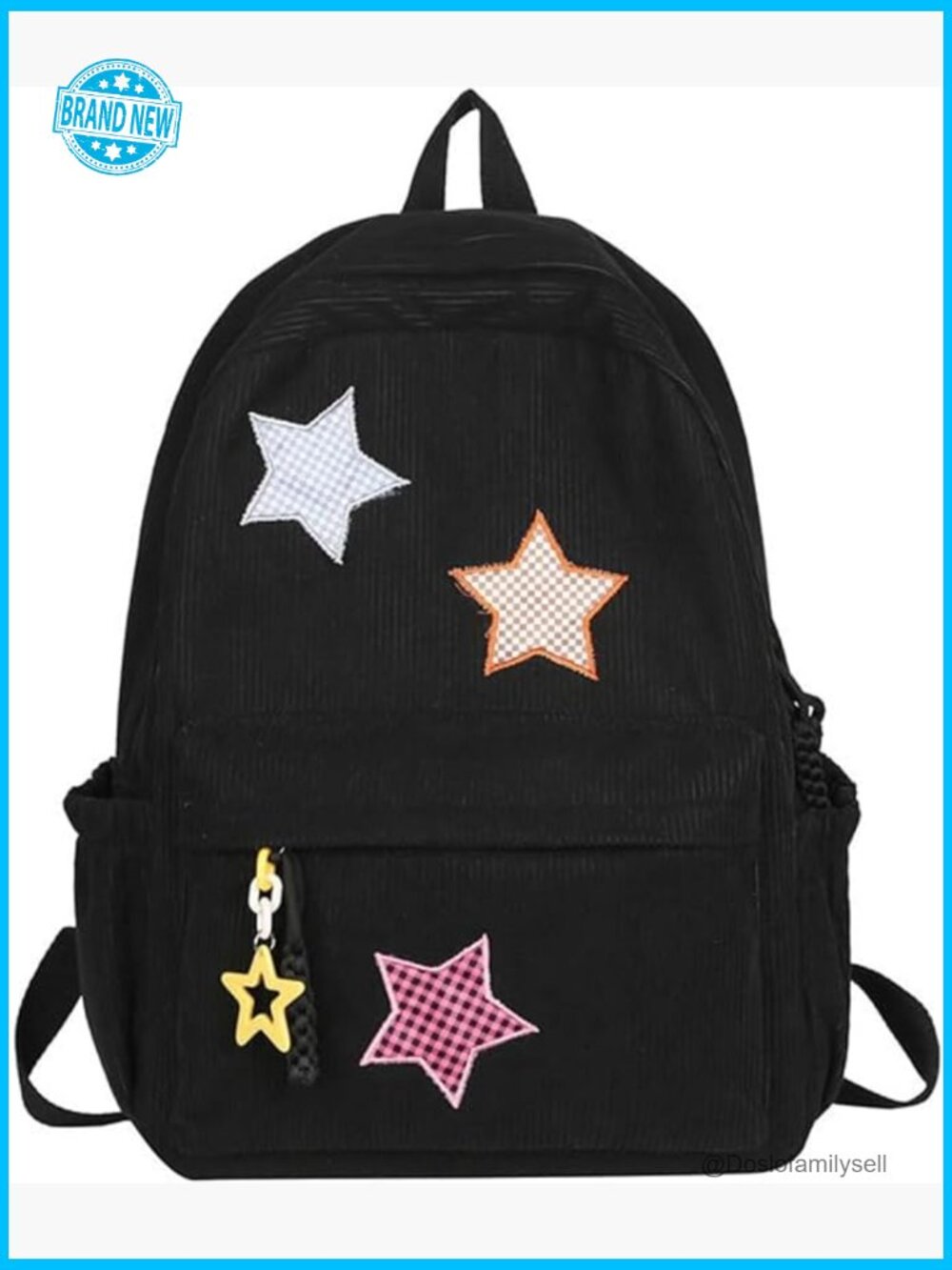 Corduroy Star Backpack Y2K Preppy Aesthetic College Laptop Backpack Adjustable - Picture 1 of 6